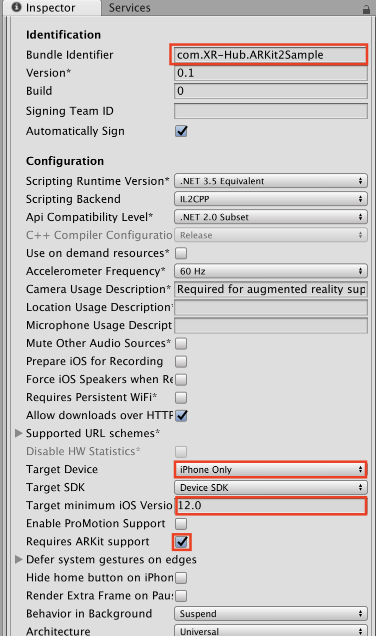 ARKitプレイヤー設定