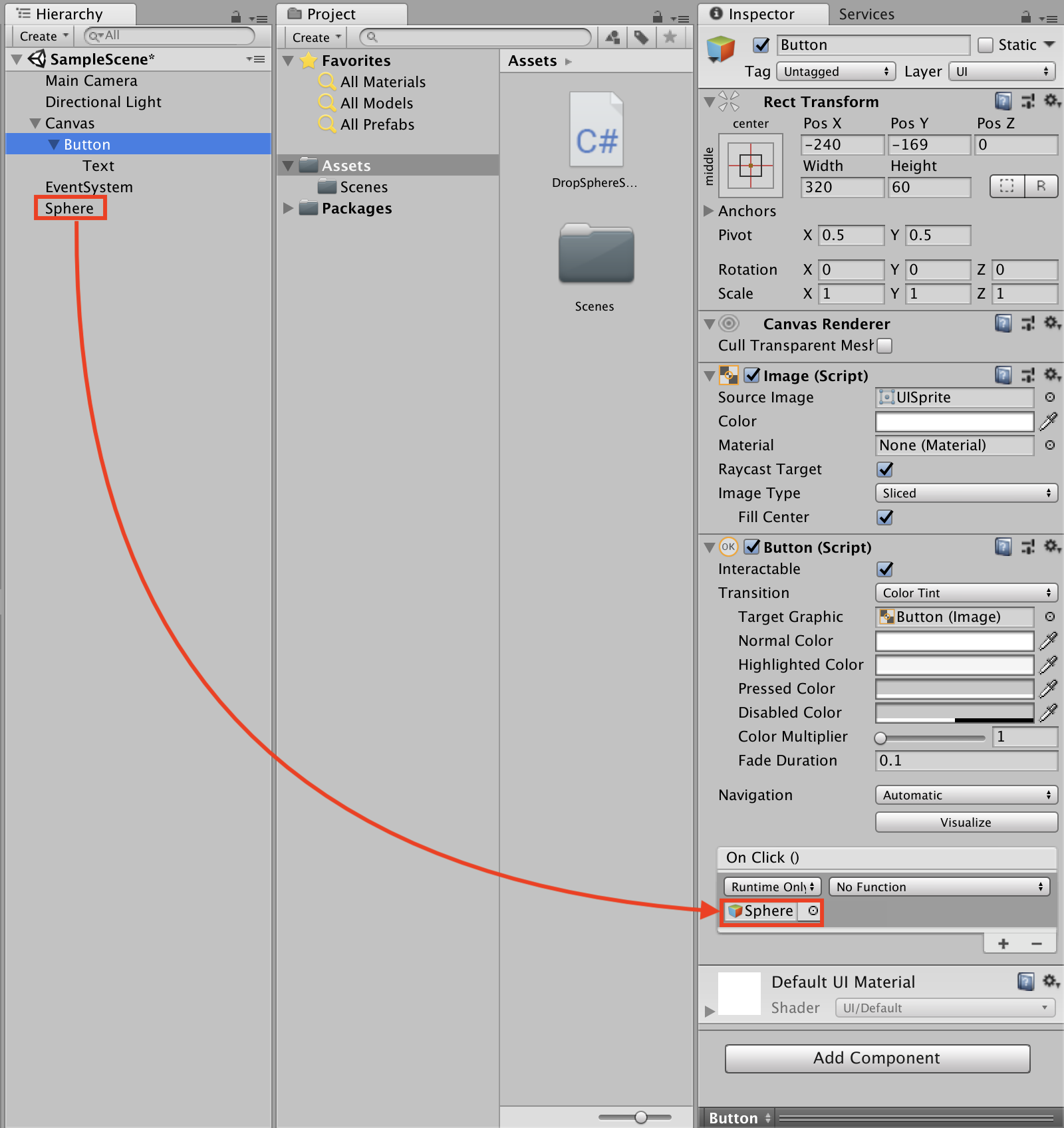 Sphereをドラッグ&ドロップ