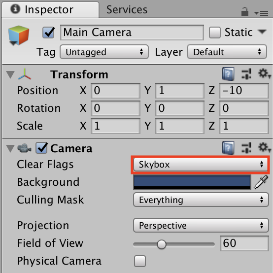 メインカメラinspector