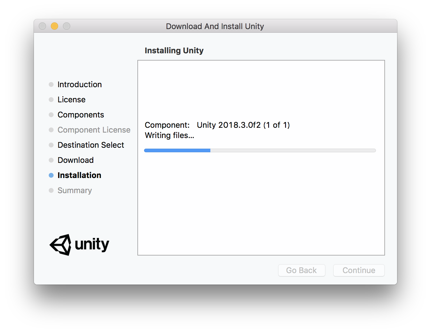 Unityインストール画面