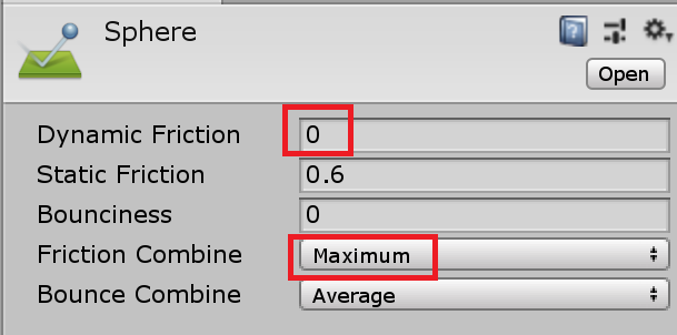 Sphere_Dynamic Friction_設定