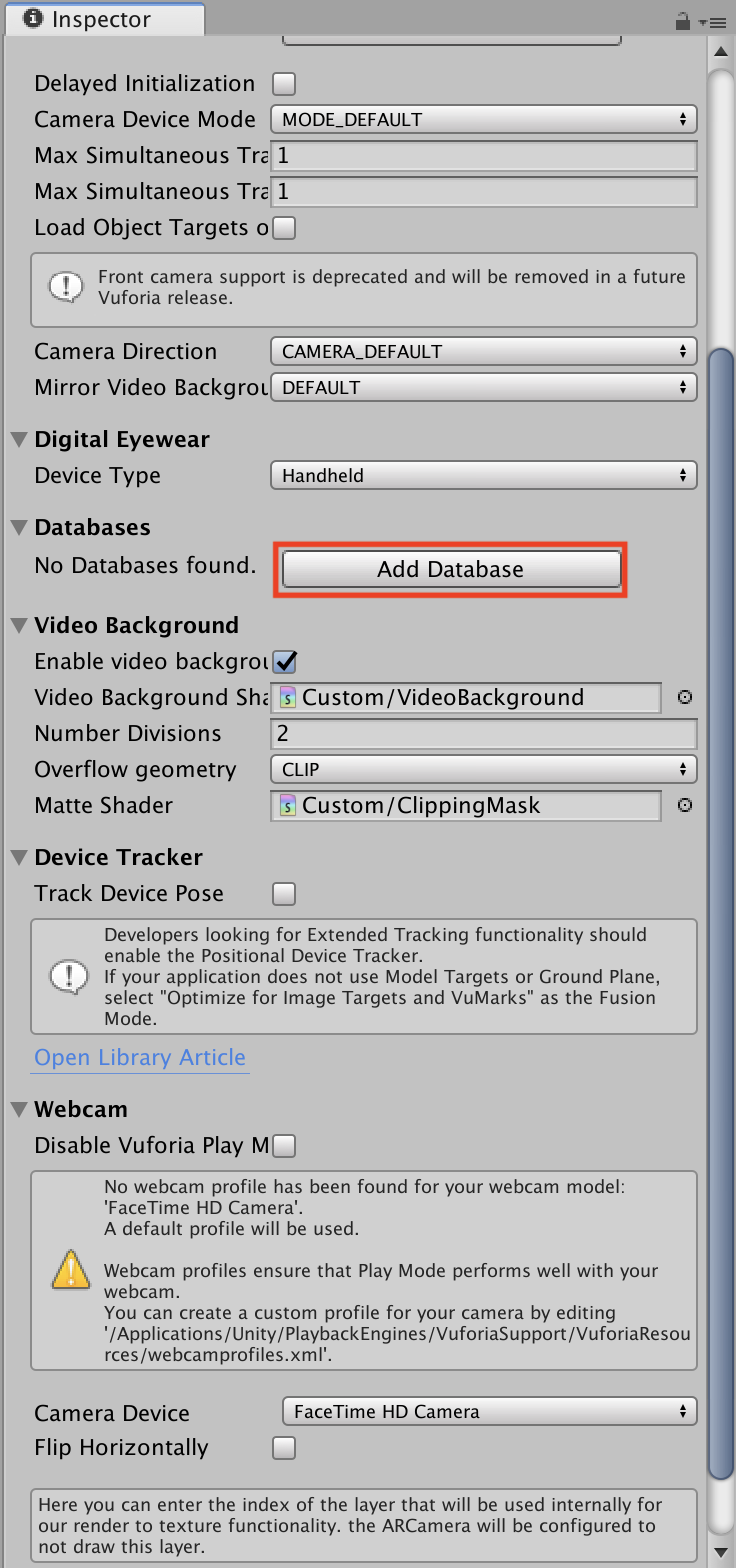 Vuforiaデータベース情報入力