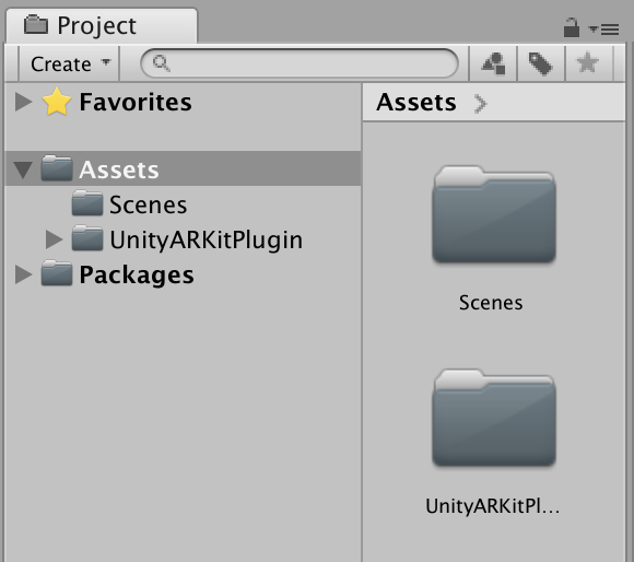 ARKitインポート後のプロジェクトウィンドウ