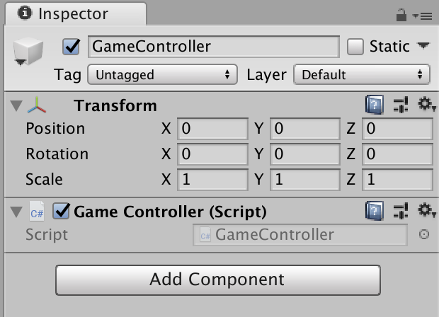 GameControllerスクリプトをアタッチ