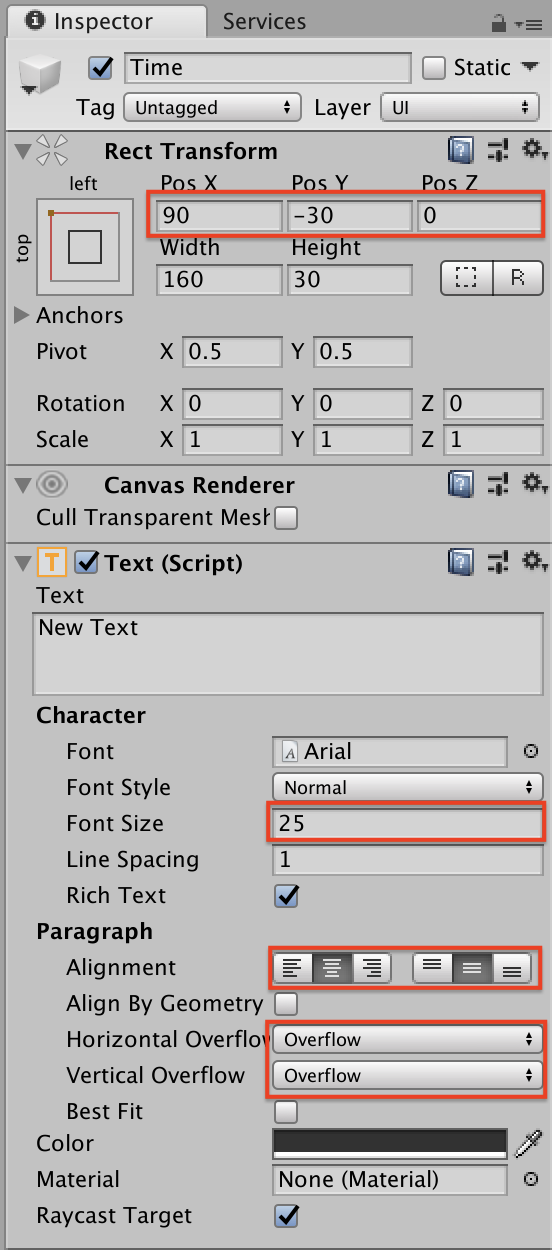 Timeの位置とサイズ