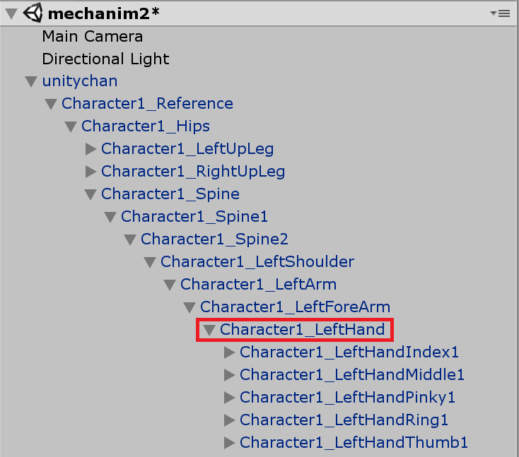 Unityちゃん_子オブジェクト_左手