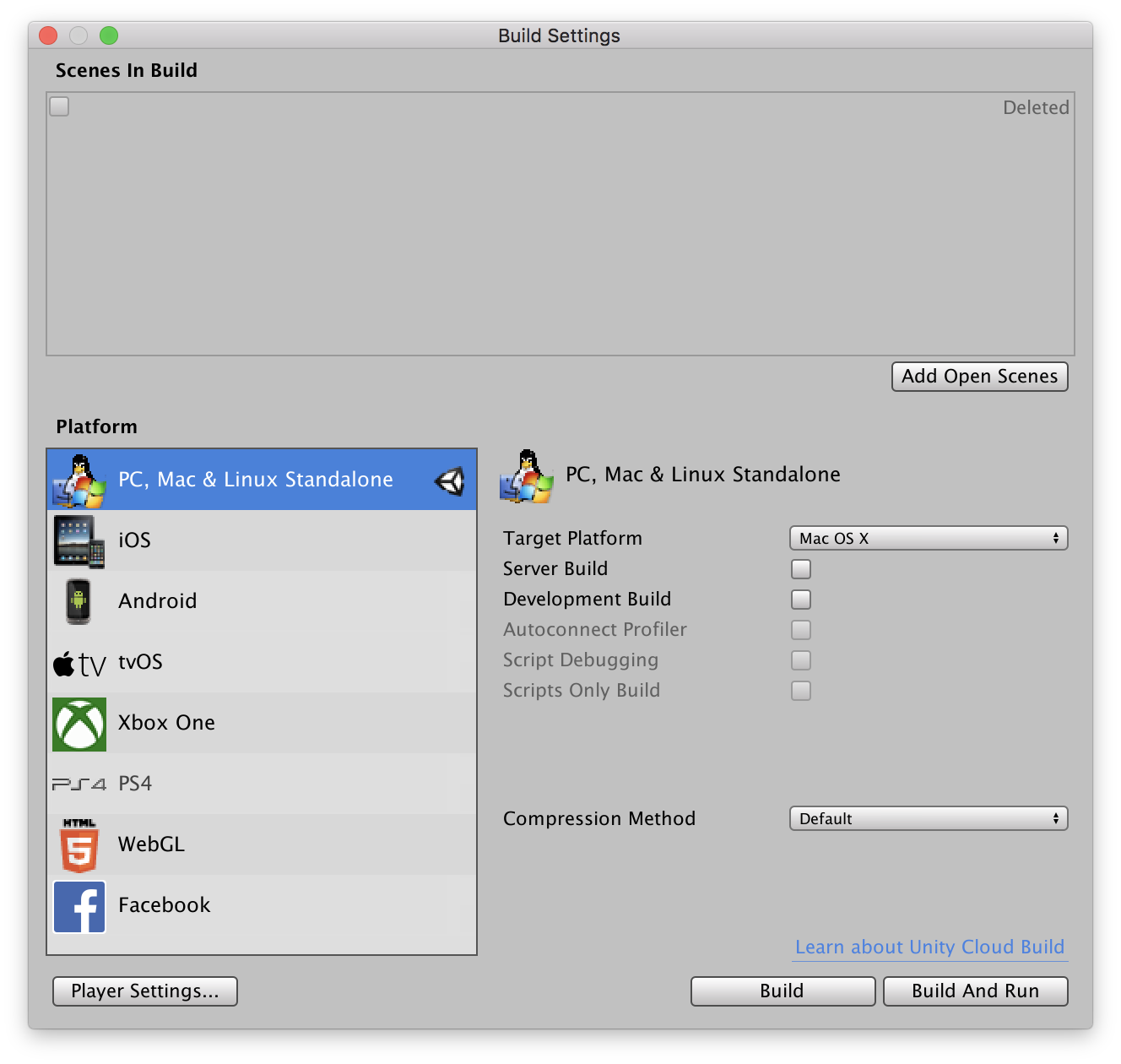 ビルドセッティングウィンドウ