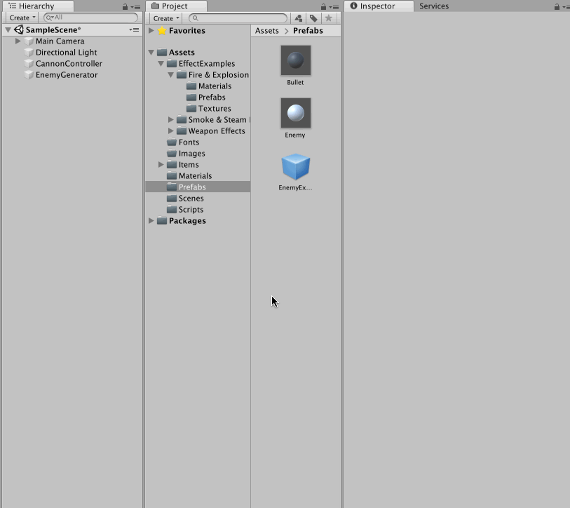 EnergyExplosionにスクリプトをアタッチ
