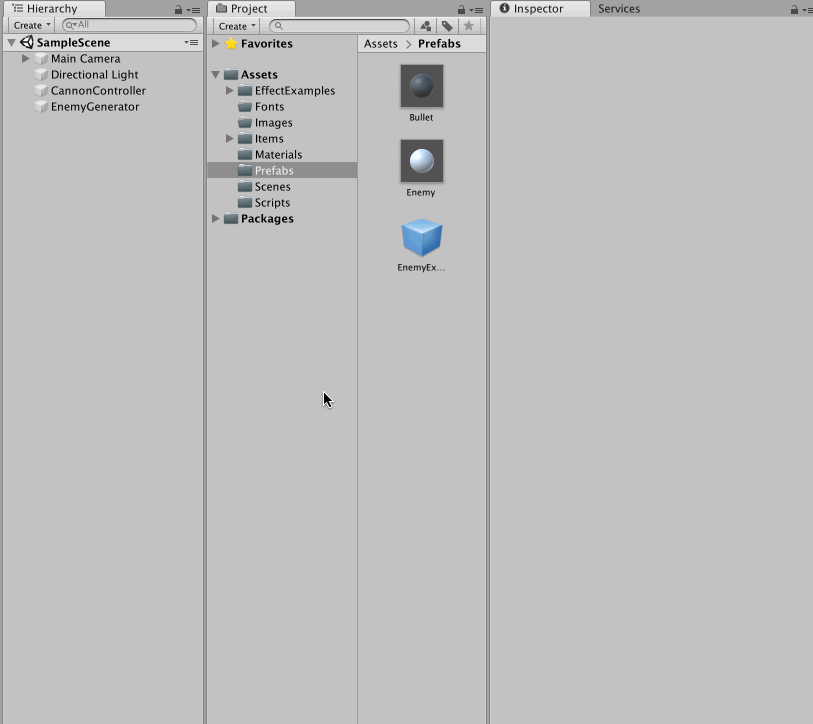 プレハブにスクリプトをアタッチ